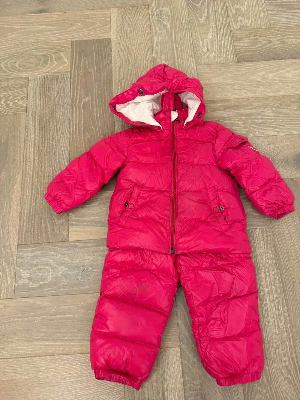 Moncler Kids Bright Pink Puffer Snowsuit